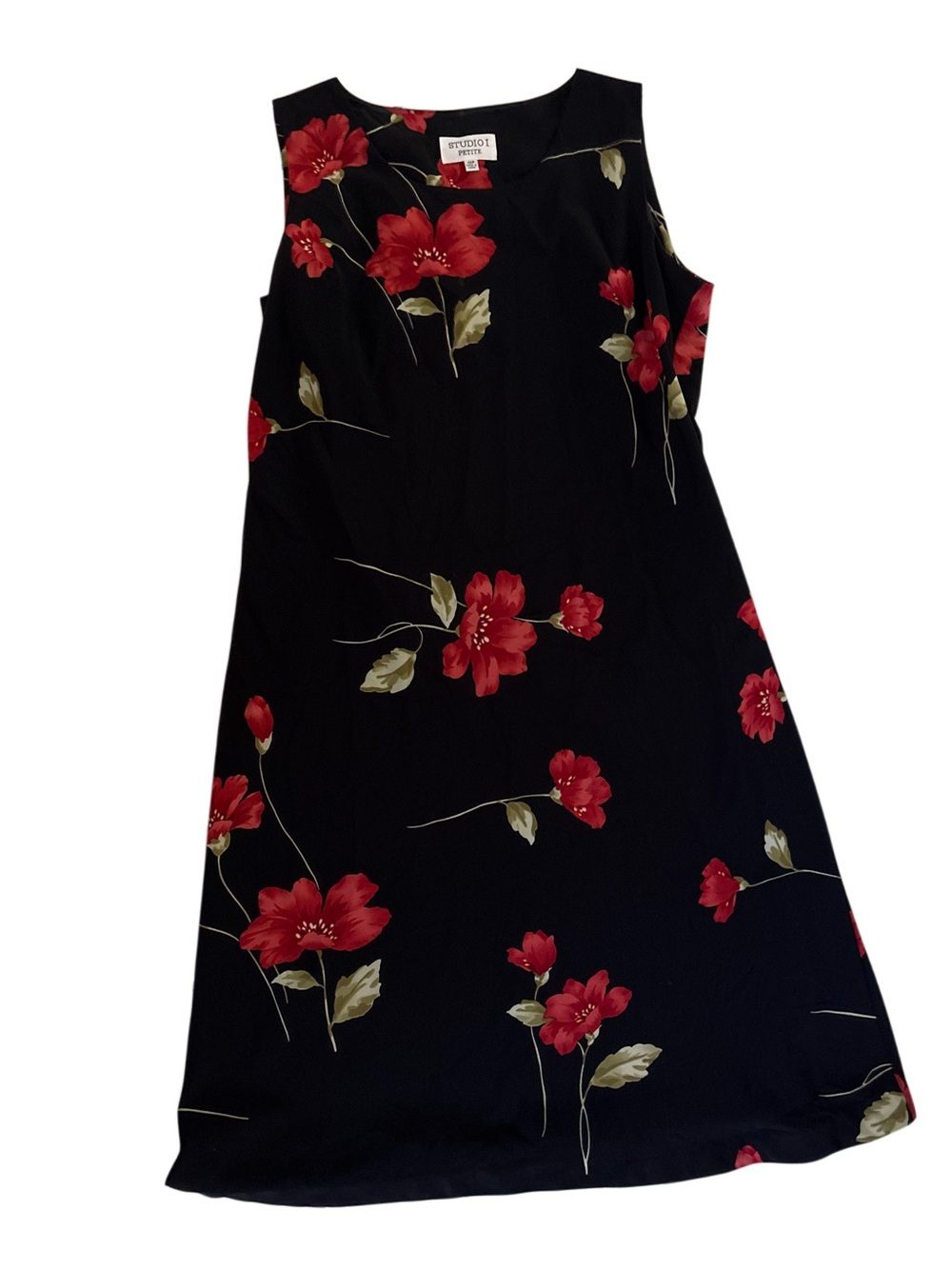 Studio I Black Midi Dress with Red Floral Print